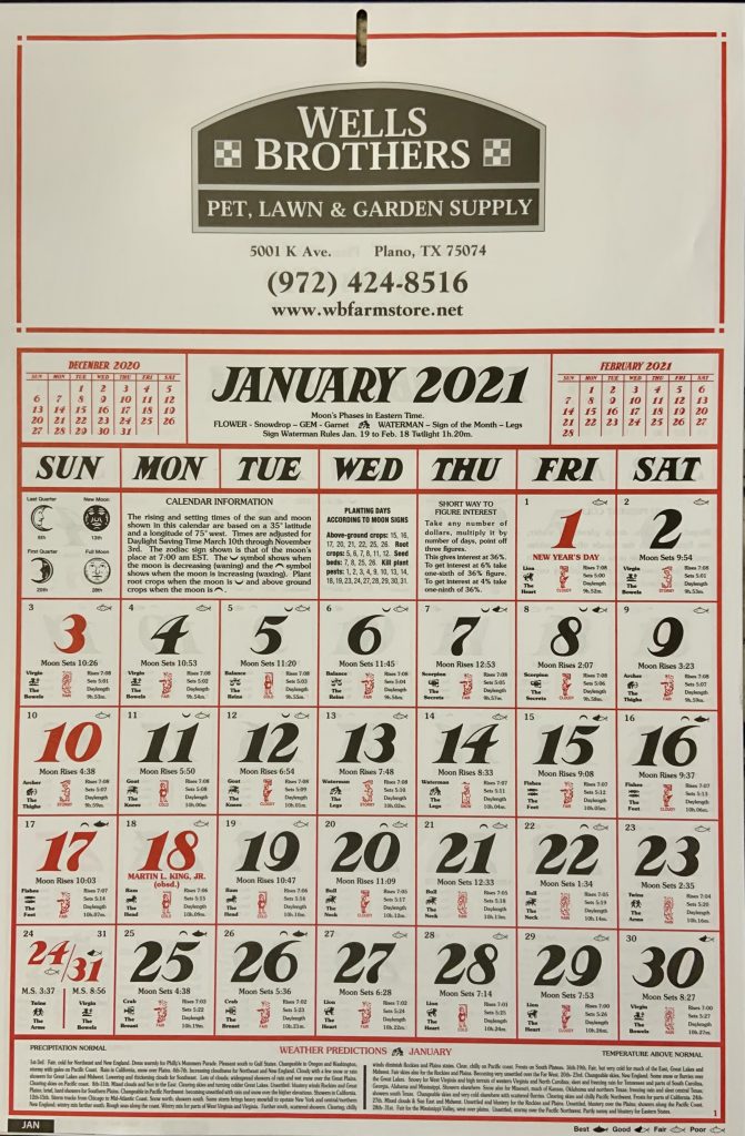 2021 Almanac Calendar From Wells Bros. Pick One Up!Wells Brothers Pet